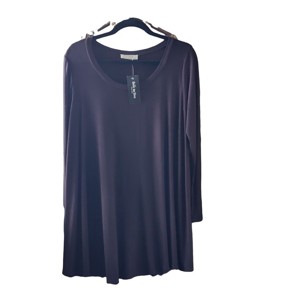 Free to Live Womens Long Sleeve Scoop Neck Swing Tunic Top Plum Purple FC5420 M